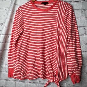 Gibson Women’s Long Sleeve Lightweight terry Cloth Shirt Side Tie Striped Medium